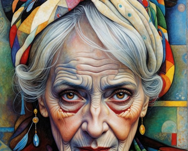 Portrait of an Elderly Woman with Colorful Headscarf