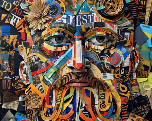 Abstract Collage of a Face with Colorful Cutouts