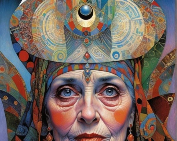 Abstract Portrait of an Elderly Woman with Jewelry