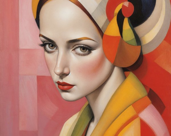 Portrait of a Woman with Vibrant Headpiece and Warm Tones