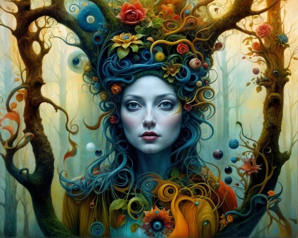 Surreal Portrait of Woman in Mystical Forest Setting