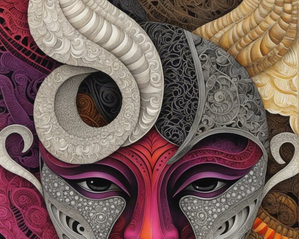 Intricately Designed Face with Cultural Motifs and Colors