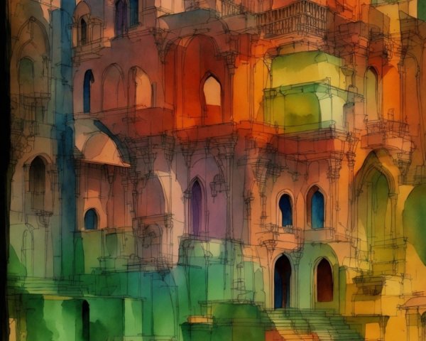 Vibrant Architectural Structure with Intricate Towers