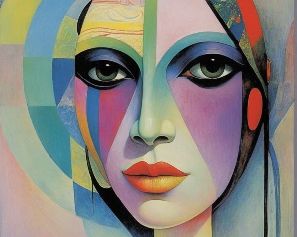 Stylized Female Face with Geometric Shapes and Colors