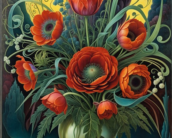 Vibrant Still Life of Red Poppies in a Vase