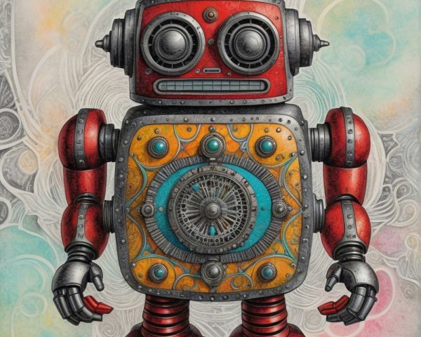 Vintage Robot with Colorful Gears and Retro Design