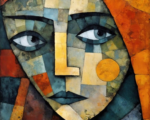 Stylized portrait with geometric shapes and vibrant colors