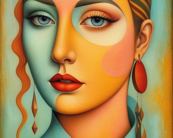 Stylized Portrait of a Woman with Geometric Colors