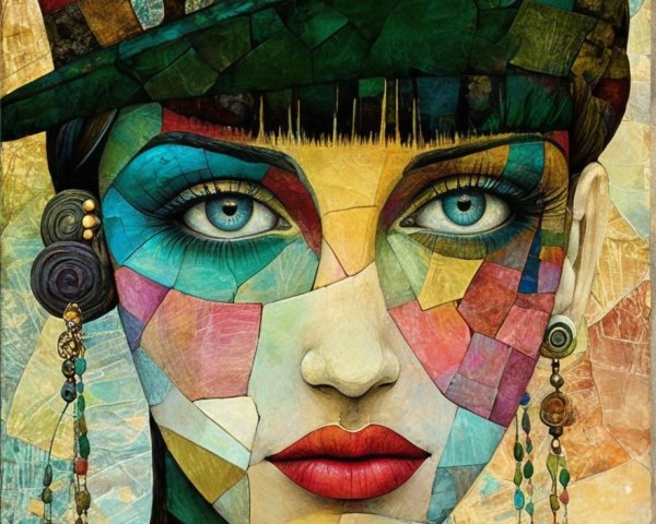 Portrait of a Woman with Mosaic Pattern and Hat