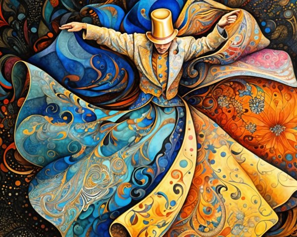 Vibrant Artwork of a Dancer in Colorful Gown