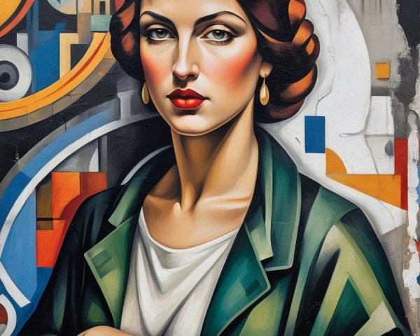Vibrant Mural of Woman with Bold Features and Colors