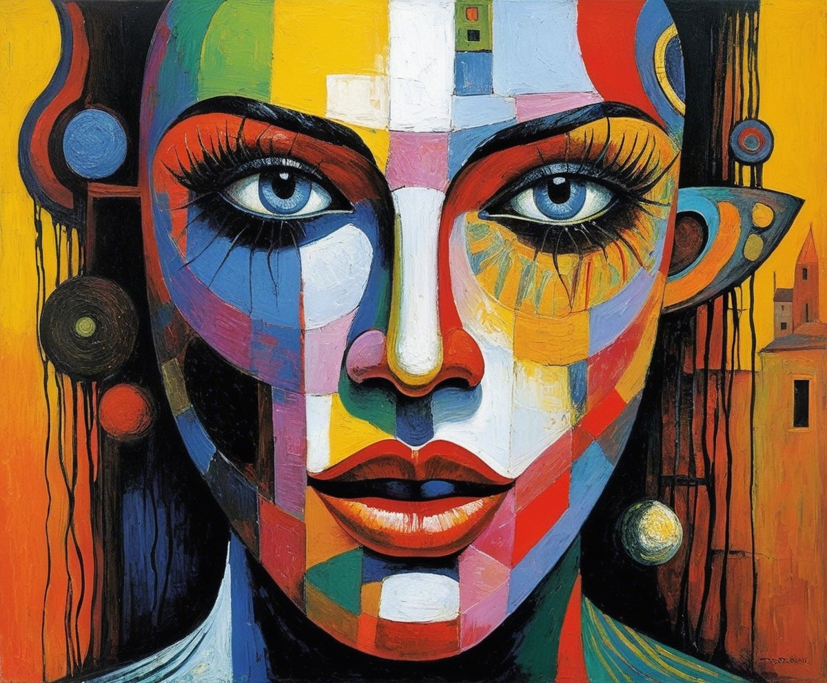 Bold Geometric Portrait of a Woman with Blue Eyes