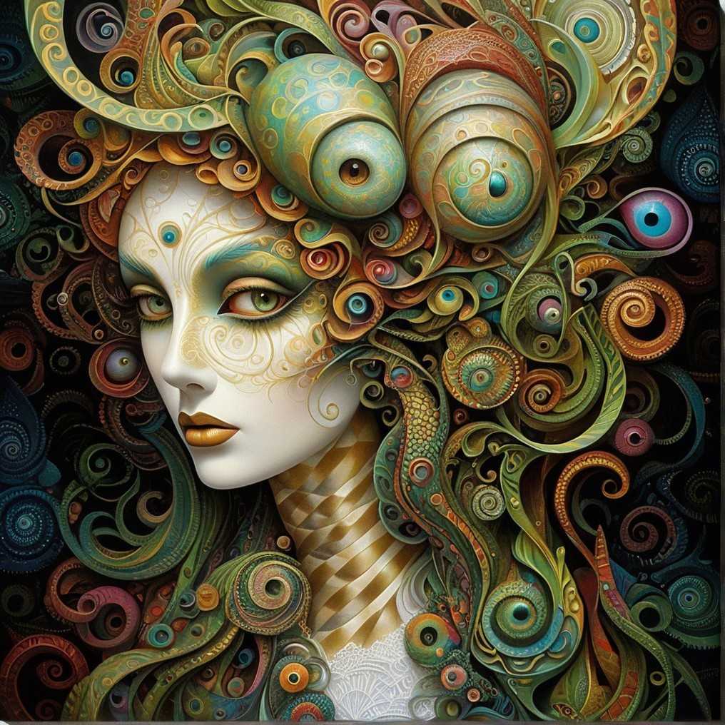 Surreal Portrait of a Woman with Vibrant Patterns