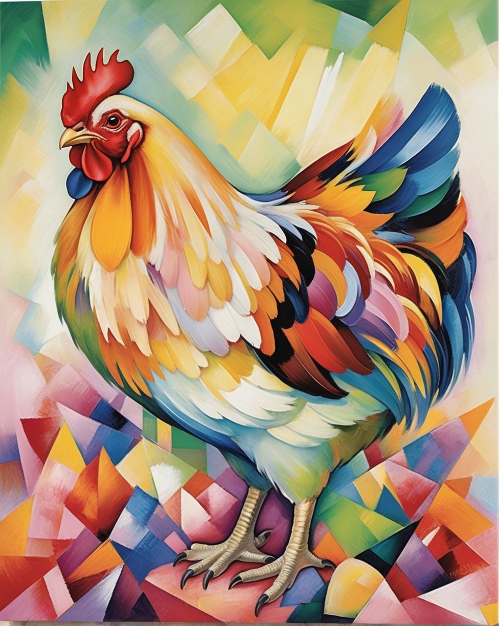 Colorful Rooster with Abstract Geometric Background