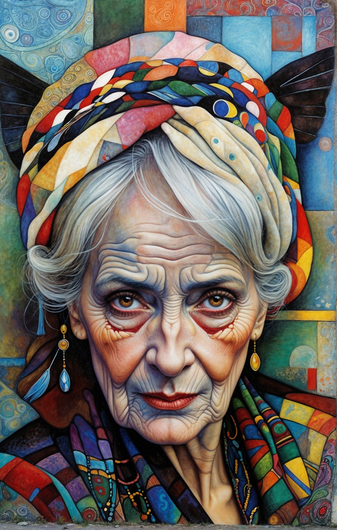 Portrait of an Elderly Woman with Colorful Headscarf