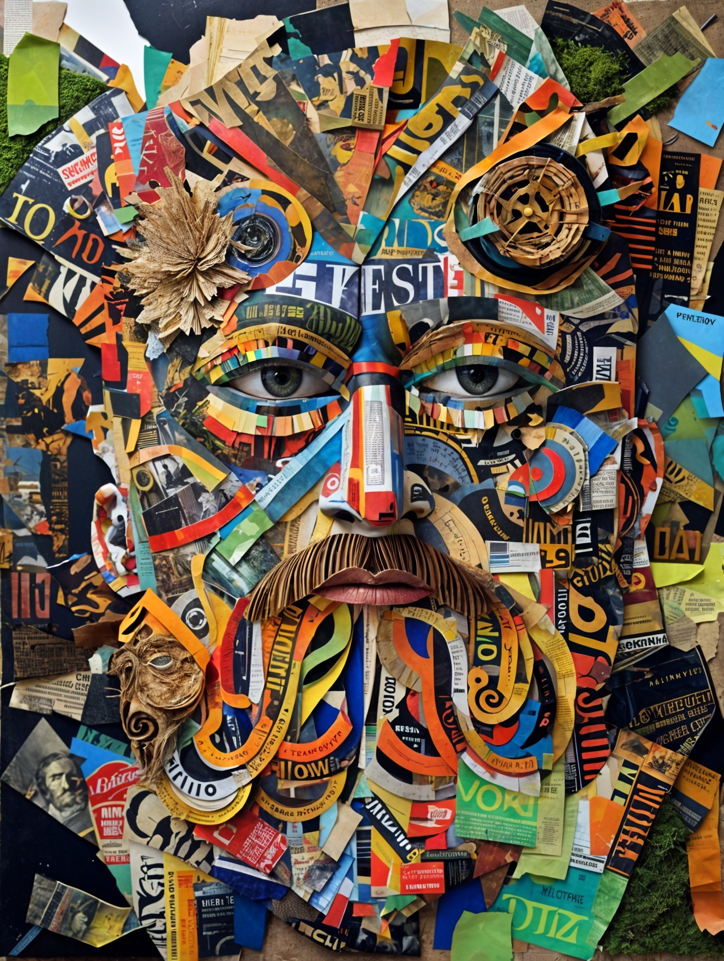 Abstract Collage of a Face with Colorful Cutouts
