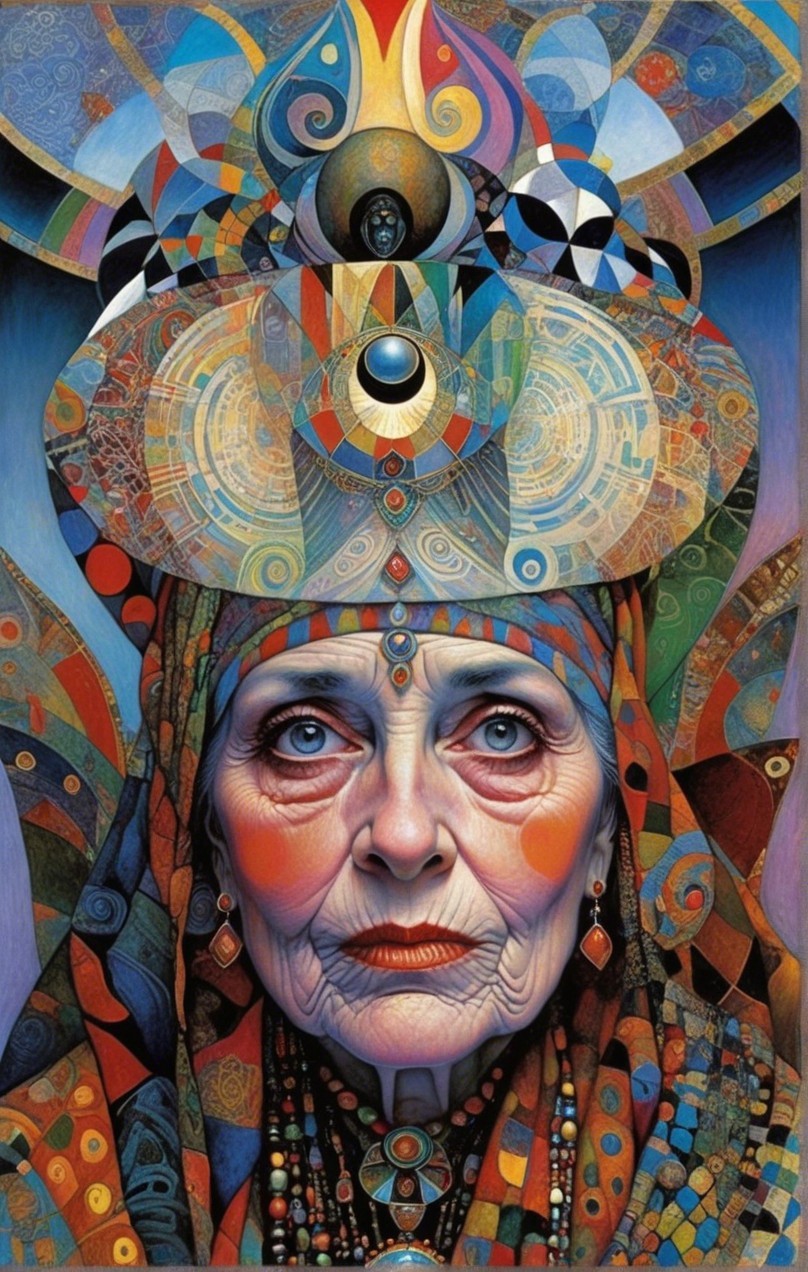 Abstract Portrait of an Elderly Woman with Jewelry