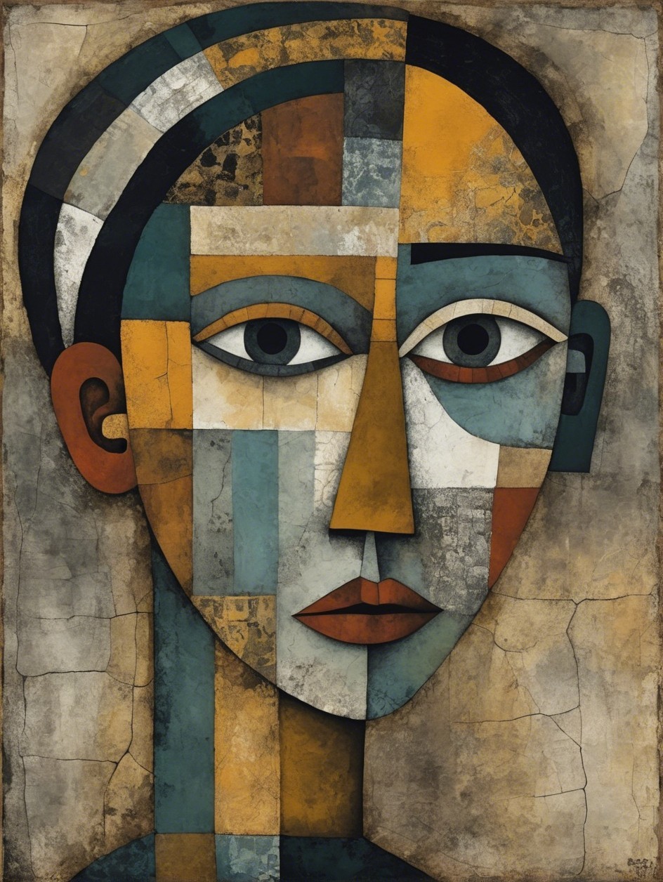 Stylized Geometric Portrait with Bold Colors and Texture