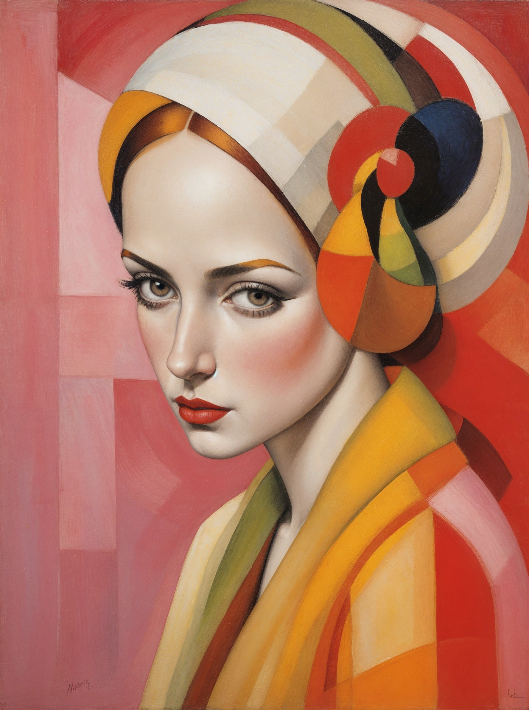 Portrait of a Woman with Vibrant Headpiece and Warm Tones
