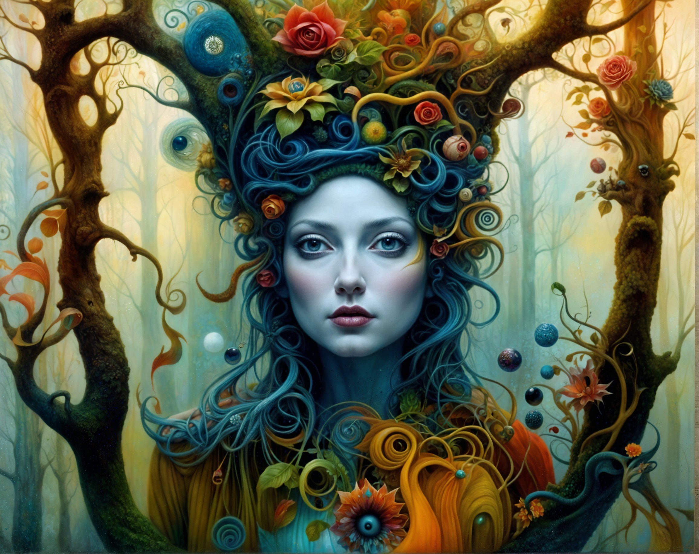 Surreal Portrait of Woman in Mystical Forest Setting