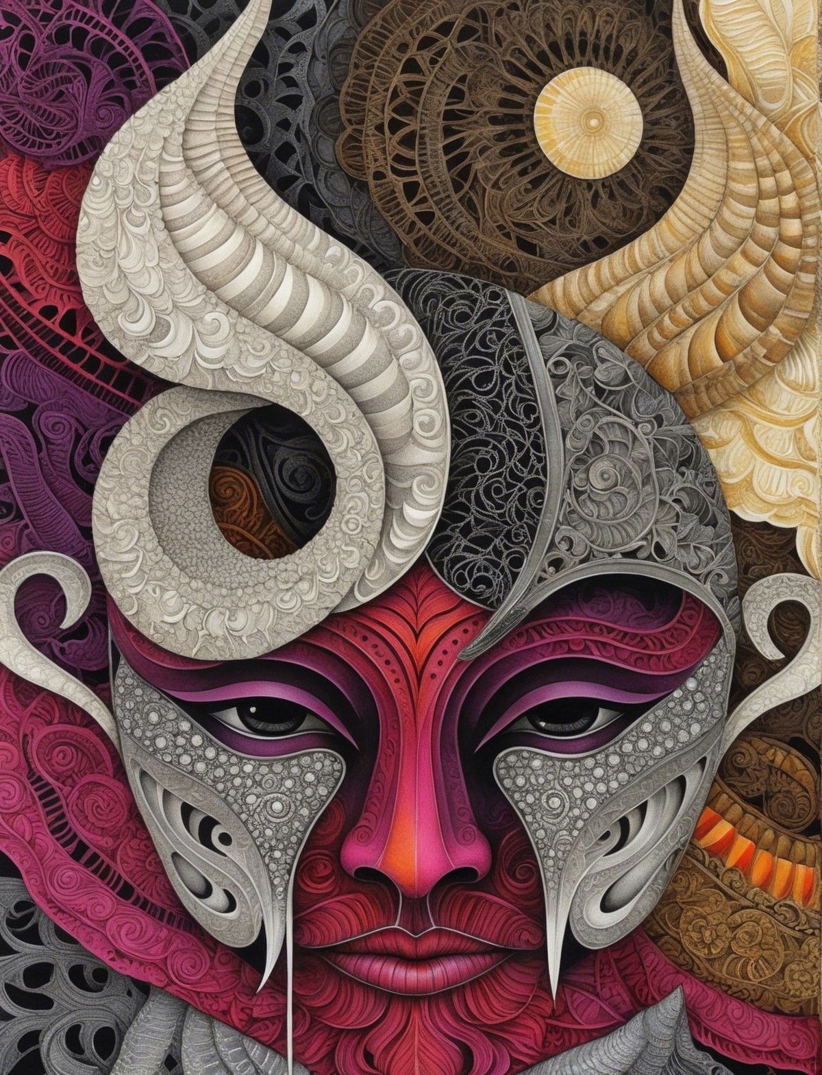 Intricately Designed Face with Cultural Motifs and Colors
