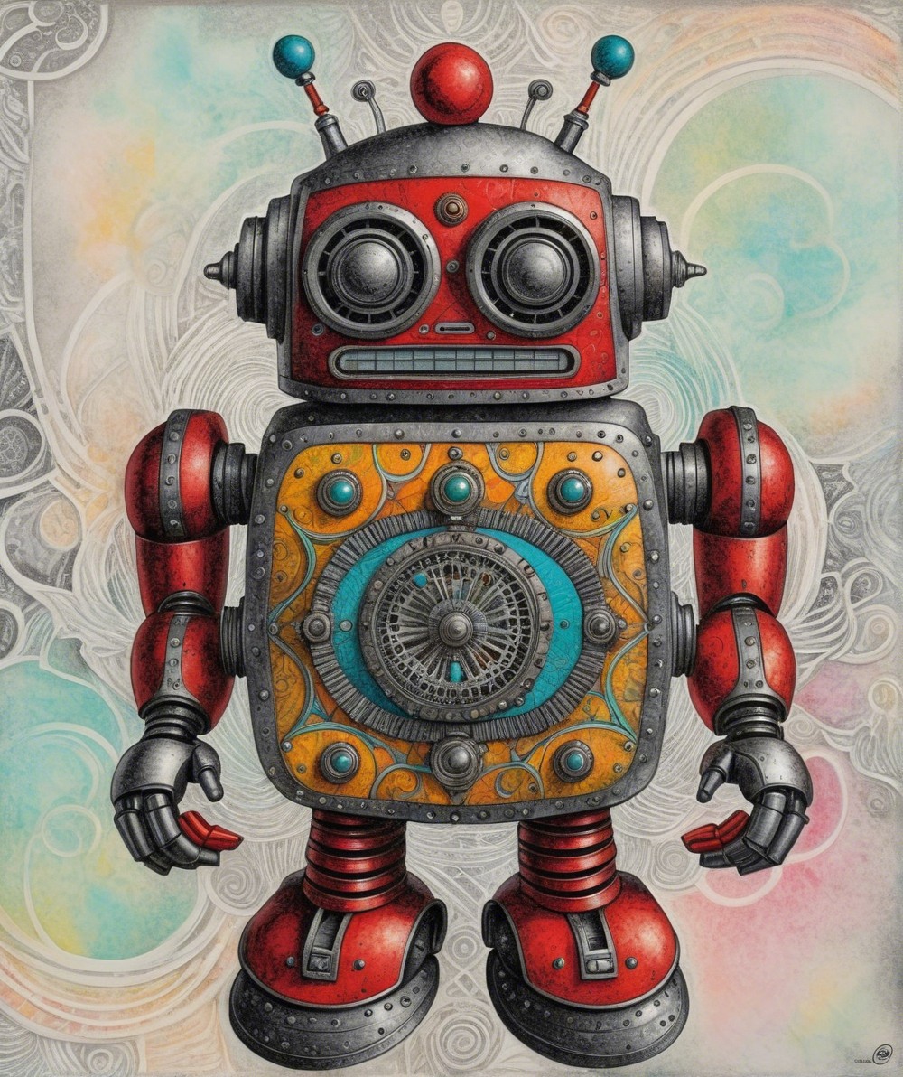Vintage Robot with Colorful Gears and Retro Design