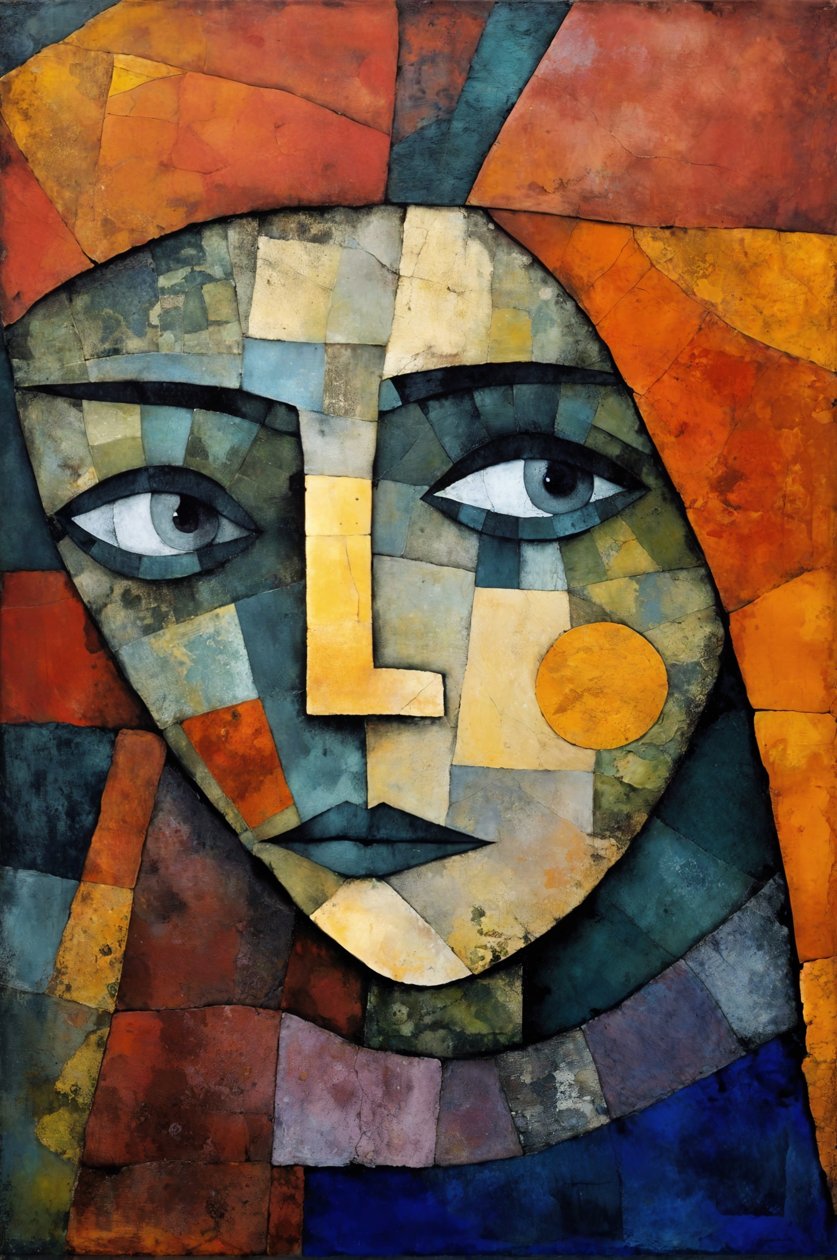 Stylized portrait with geometric shapes and vibrant colors