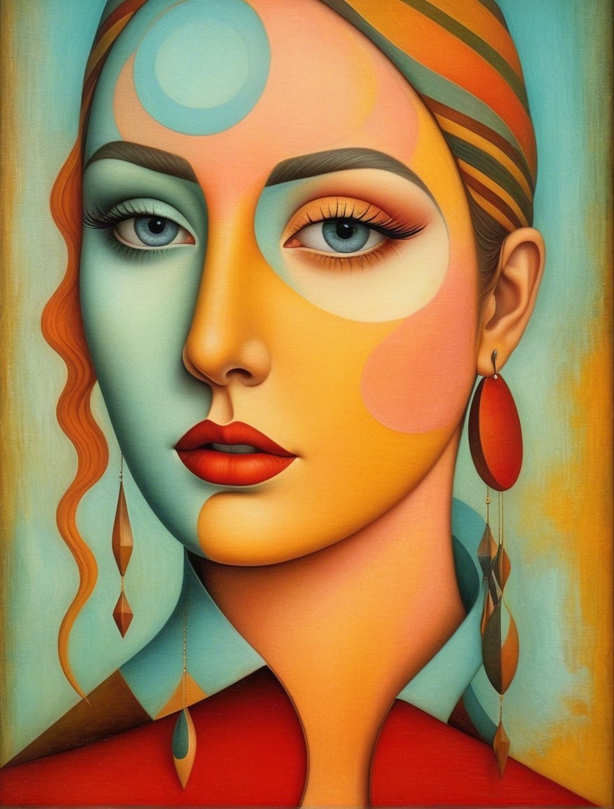 Stylized Portrait of a Woman with Geometric Colors