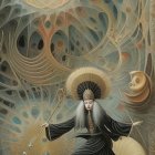 Fantastical Figure in Dark Robes with Mystical Aura