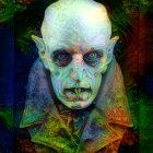 Humanoid Figure with Colorful Cloak and Abstract Background
