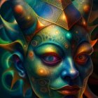 Stylized portrait of a woman with vibrant headdress