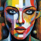 Bold Geometric Portrait of a Woman with Blue Eyes