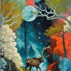 Stag in a Fantastical Forest Under a Full Moon