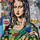Vibrant Mural of Woman with Bold Features and Colors