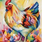 Colorful Rooster with Abstract Geometric Background
