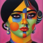 Vibrant Abstract Portrait of a Woman with Geometric Shapes