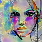Stylized Female Face with Geometric Shapes and Colors