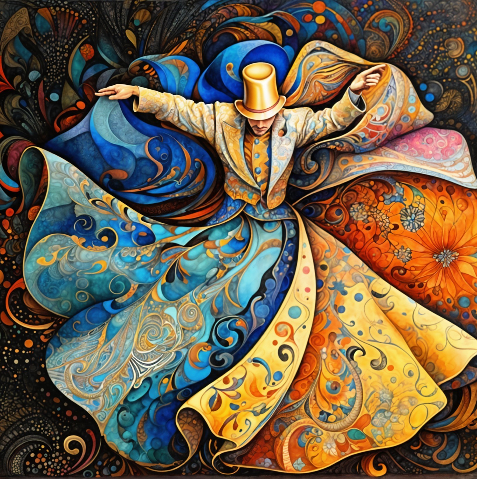 Vibrant Artwork of a Dancer in Colorful Gown