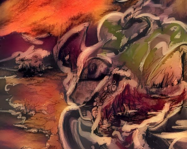 Abstract Landscape with Swirling Orange and Dark Hues