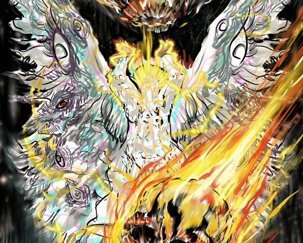 Colorful Cartoon Celestial Scene with Skull Meteor and Angel