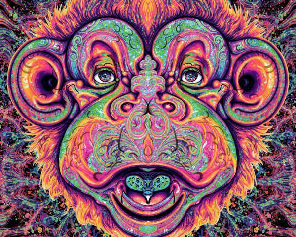 Psychedelic Art Illustration of a Monkey's Head