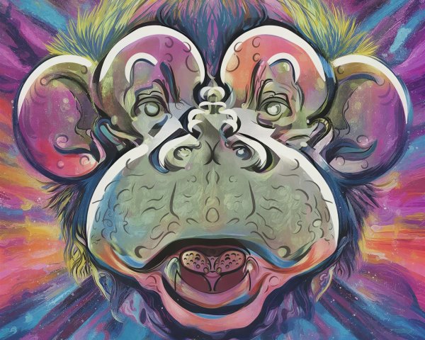 Abstract Monkey Head Illustration in Psychedelic Colors