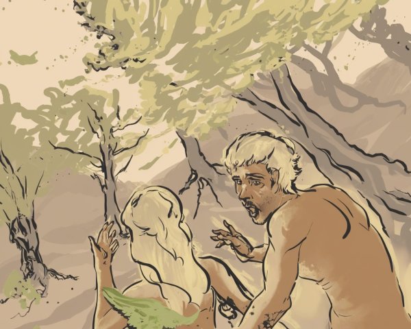 Lush Mystical Scene with Animated Conversation