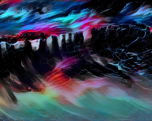 Vibrant Abstract Landscape with Swirling Colors and Depth