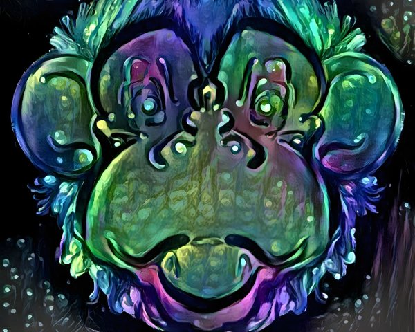 Psychedelic Monkey Face with Vibrant Colors and Stars