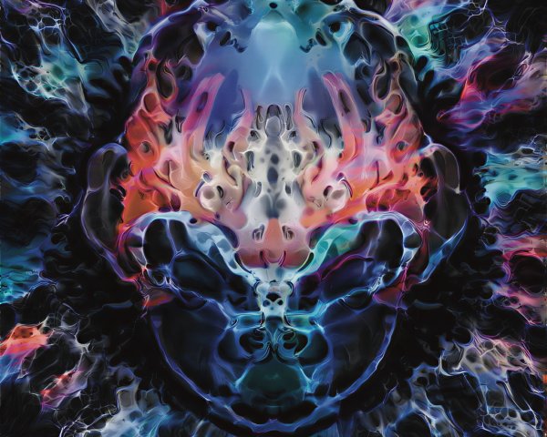 Abstract Humanoid Figure with Swirling Colors and Patterns