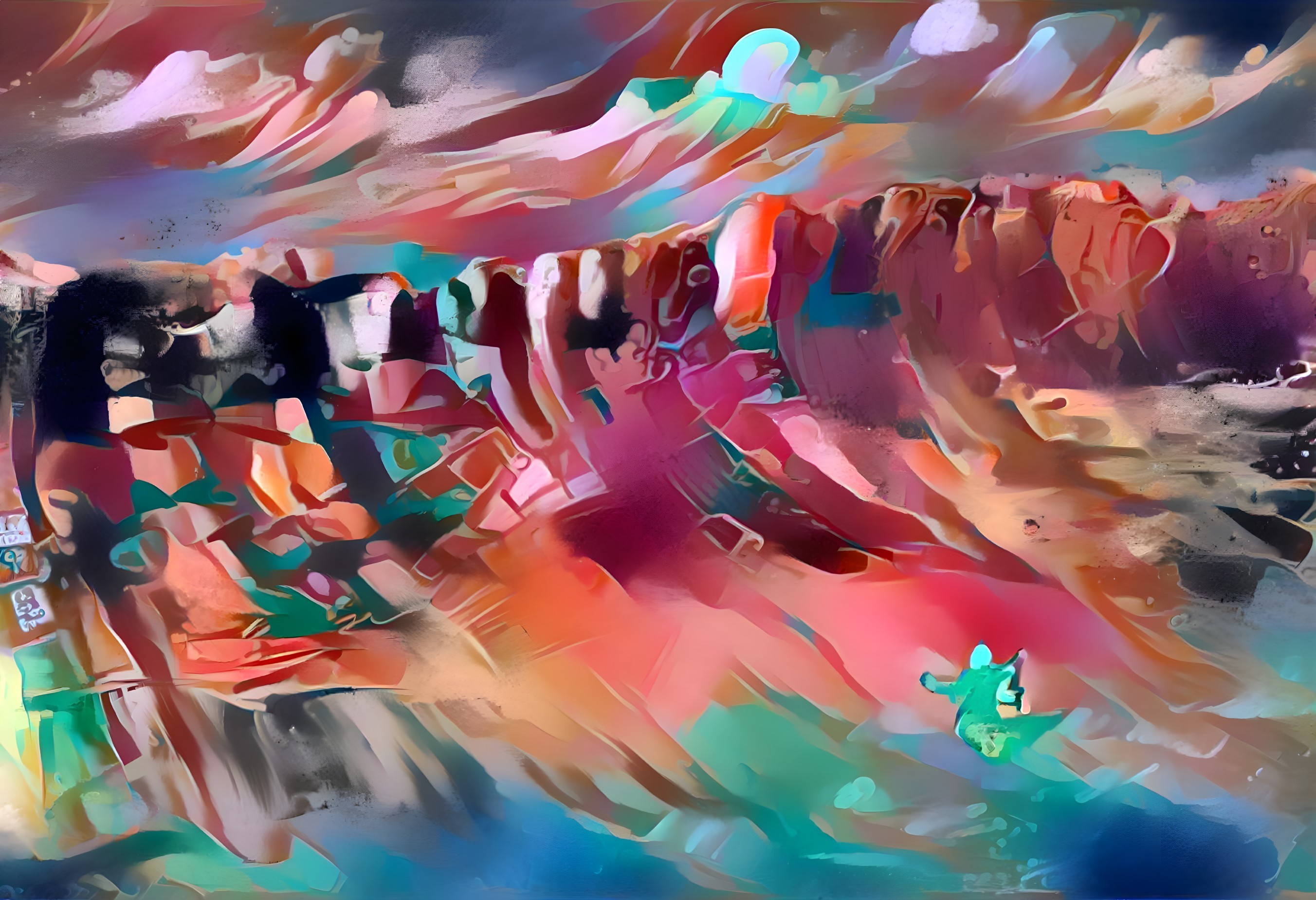 Vibrant Abstract Landscape with Bold Color Splashes