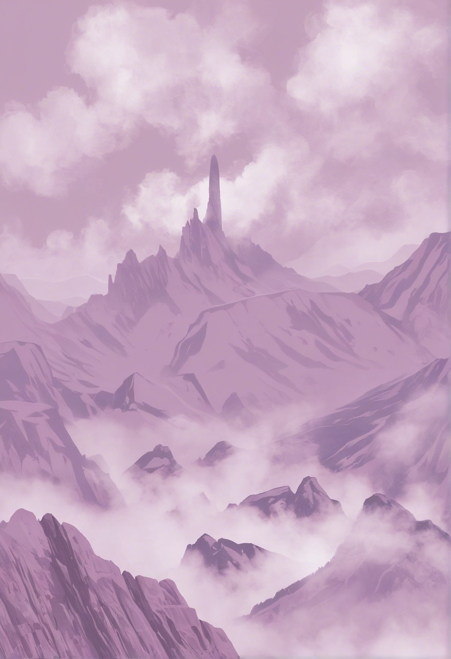 Mystical Landscape with Purple Mountains and Clouds