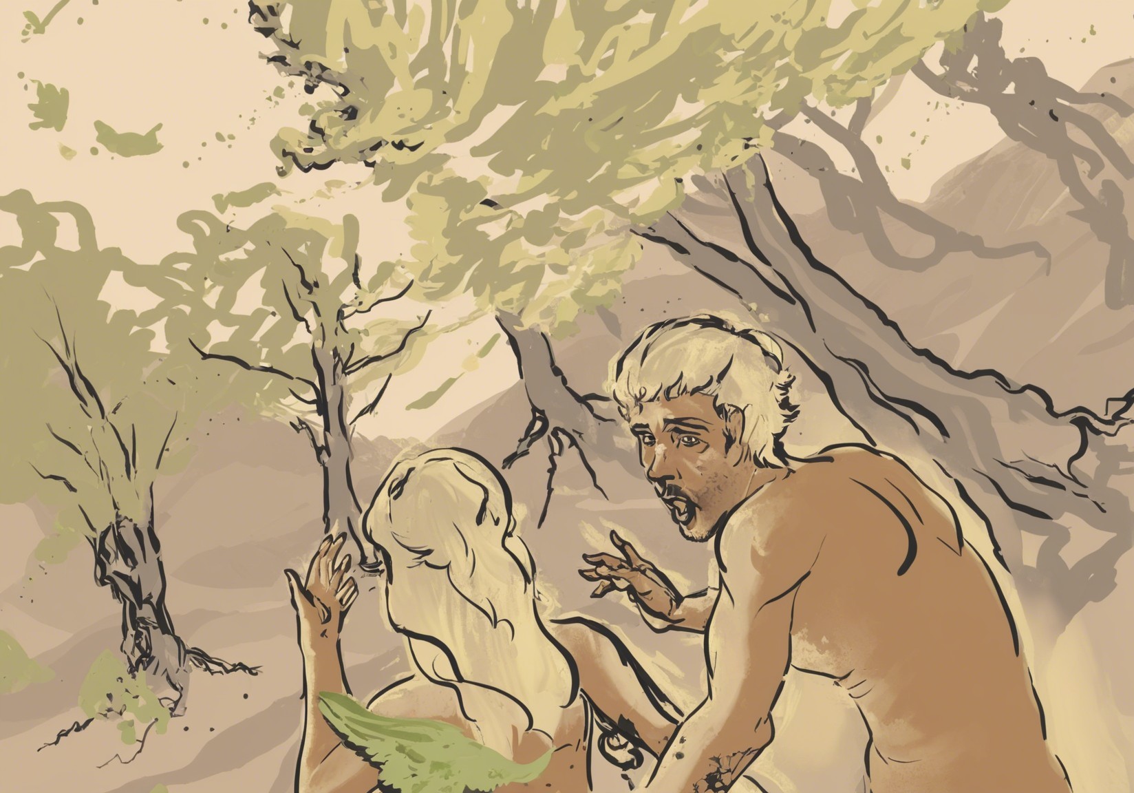 Lush Mystical Scene with Animated Conversation