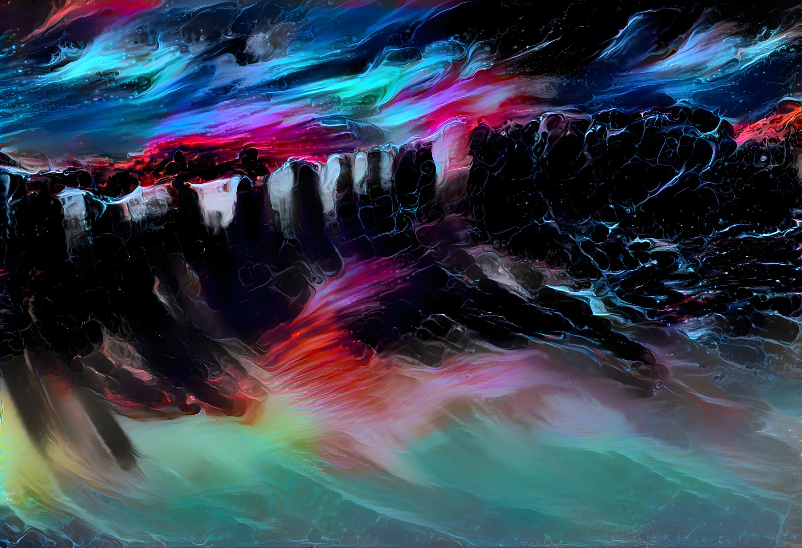 Vibrant Abstract Landscape with Swirling Colors and Depth